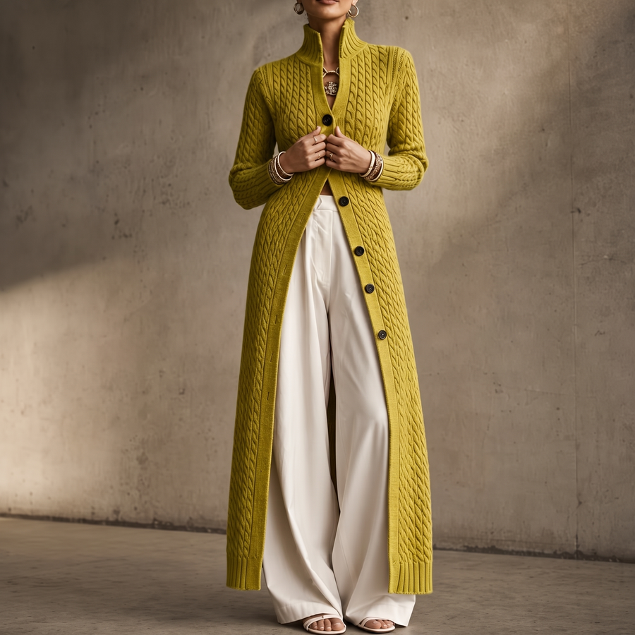 Albertina | High-Collar Cable-Knit Duster Cardigan