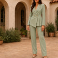 Vellaire – Double-Breasted Pleated Peplum Trouser Suit