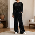 Veloura – Velvet-Look Long-Sleeve Top And Wide-Leg Pants Set