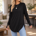 Cozelle – Thumbhole Cuff Side-Split Knit Top