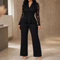 Vellora – Pleated Peplum Floral-Lace Two-Piece Pantsuit