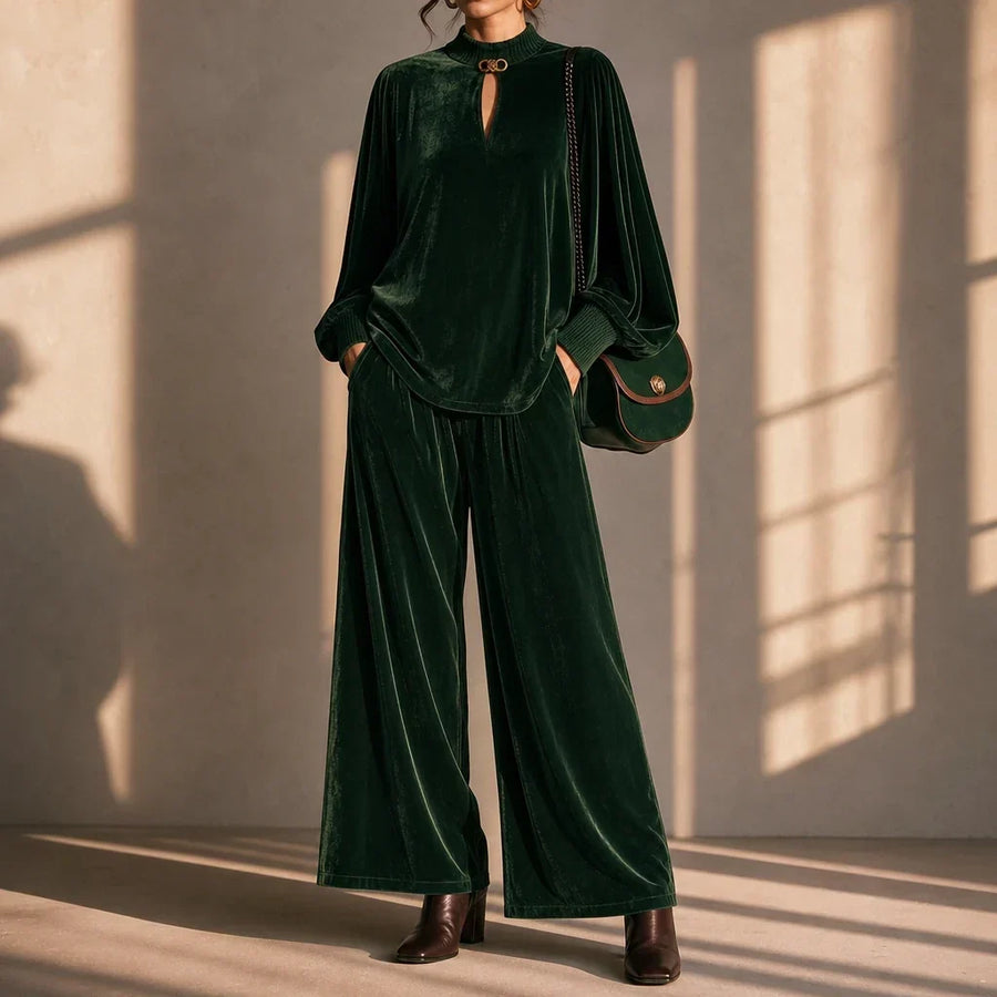 Veloura – Keyhole Velvet Top And Wide-Leg Trouser Set