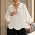 Velluna – Scalloped Hem V-Neck Sweater