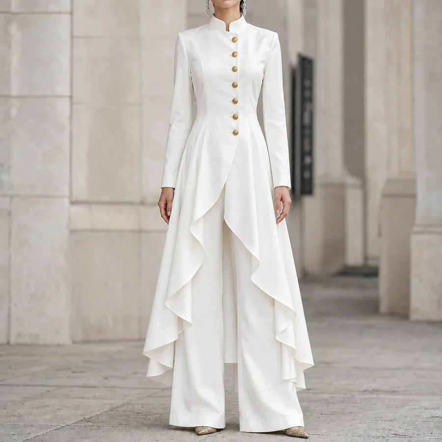 Vellora – Asymmetric Ruffled Tunic And Wide-Leg Pants Set