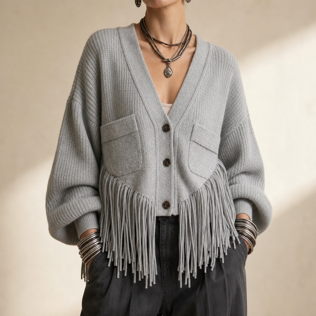 Overa – Long Fringe Open-Front Cardigan