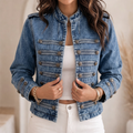 Fielden – Standing Collar Multi-Button Denim Jacket