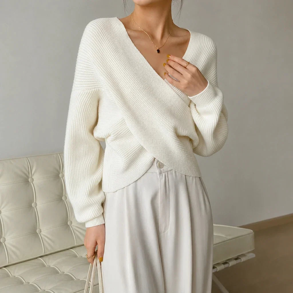 Vellora – Ribbed Cropped Wrap Sweater