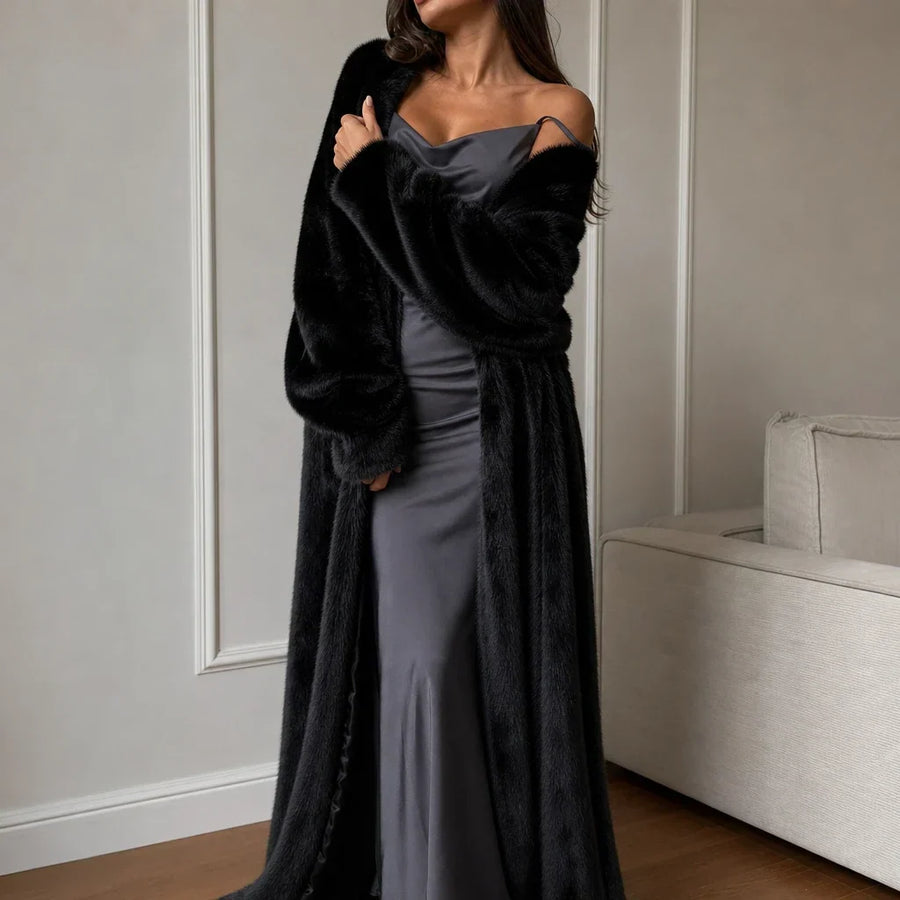 Veloura – Long Plush Faux-Mink Knit Coat