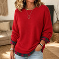Plaidelle – Waffle Knit Plaid-Trim Crewneck Sweatshirt