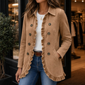 Ruffle & Row – Ruffle-Trim Button-Front Denim-Look Jacket