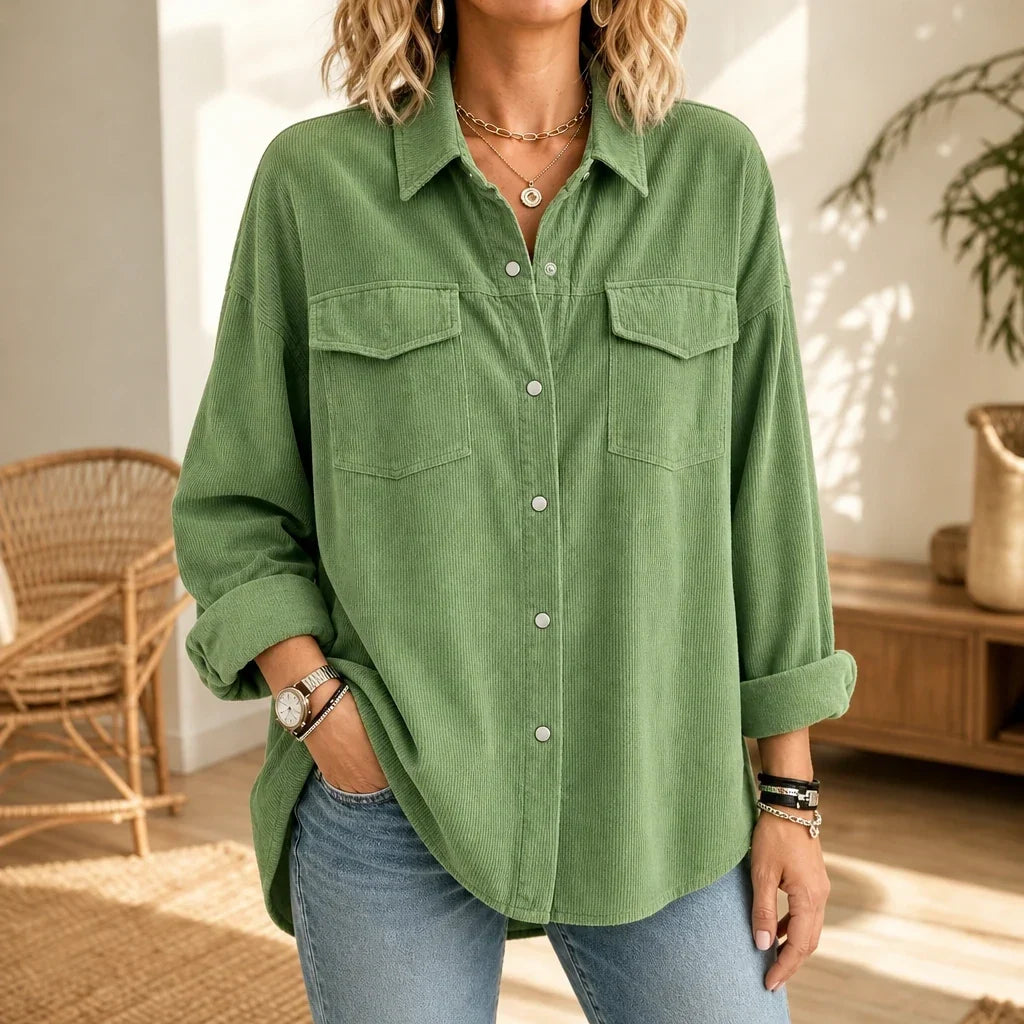 Cordelia – Fine-Ribbed Corduroy-Look Button-Front Shirt