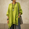 Limehaven – Textured Fringe Batwing Knit Poncho