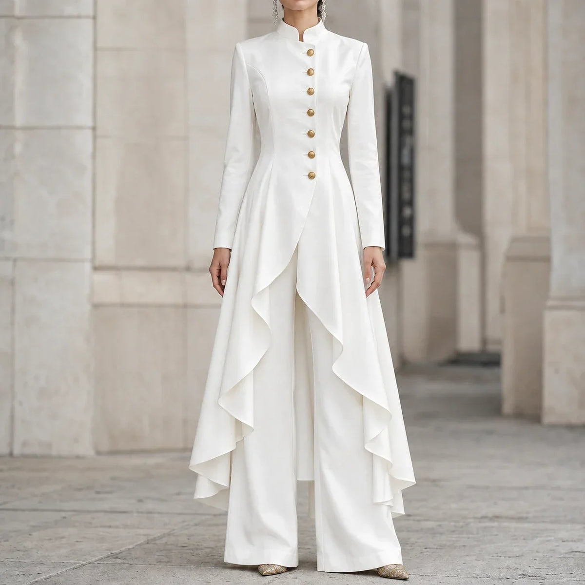 Vellora – Asymmetric Ruffled Tunic And Wide-Leg Pants Set