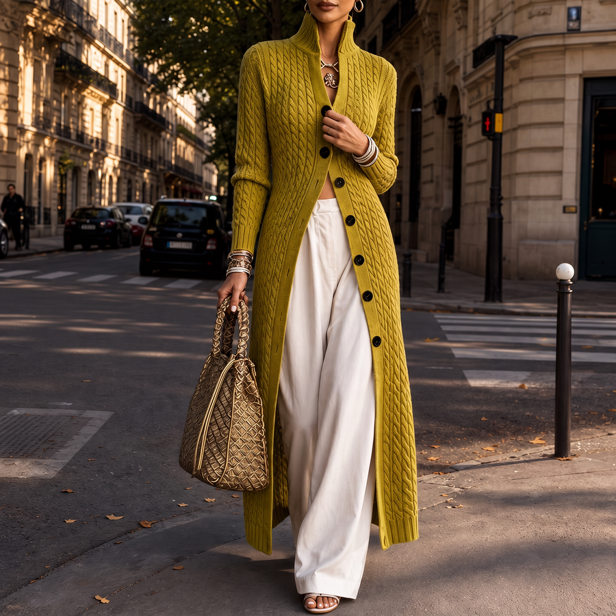 Albertina | High-Collar Cable-Knit Duster Cardigan
