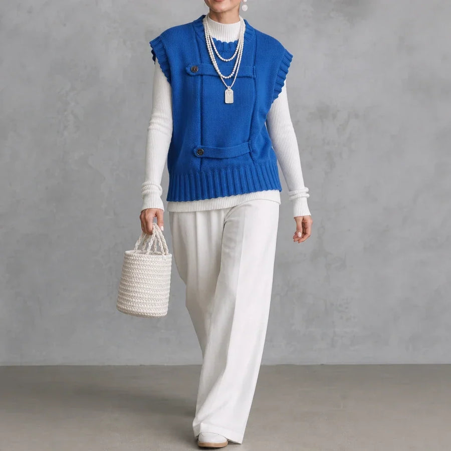 Buttonelle – Button-Detail Textured Knit Sweater Vest