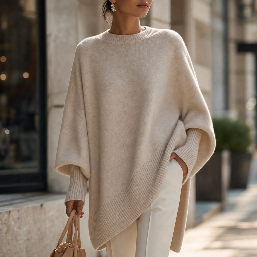 Livia – Oversized Wide-Sleeve Knit Poncho Sweater