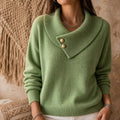 Foldelle – Asymmetrical Ribbed Collar Button Sweater