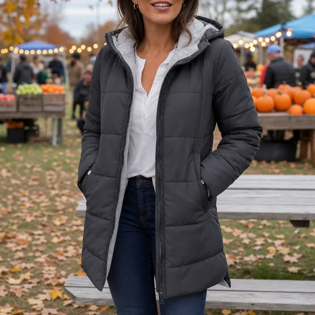 Vellora – Long Quilted Hooded Winter Coat
