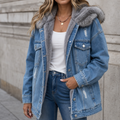 Wearbella – Fur-Collar Distressed Denim Jacket