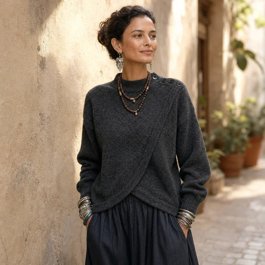 Wrapwell – Textured Crossover Knit Sweater