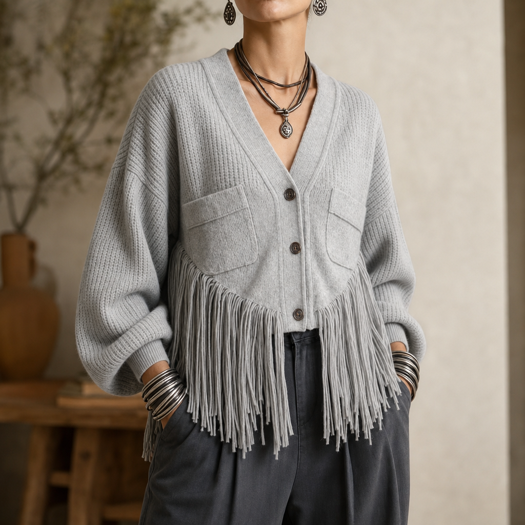 Overa – Long Fringe Open-Front Cardigan