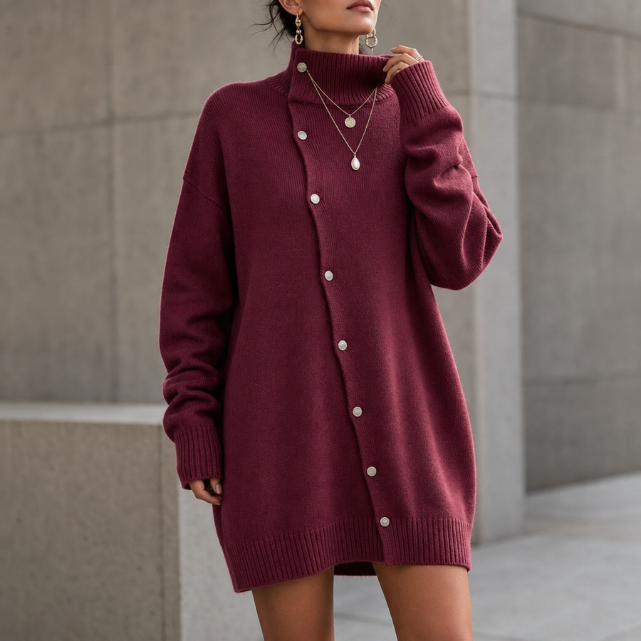 Lunavia – Funnel Neck Oversized Long-Line Cardigan