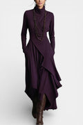 Ébeline Irregular Long Dress With High Neck In Gothic And Bohemian Inspiration