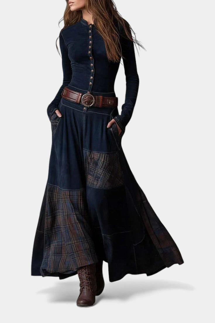 Elegant Long Vintage Checkered Marlis Dress
