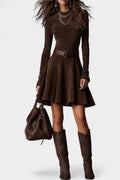 Marlyène Dark Brown Suede Mini Dress With High Collar Vintage