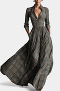 Philae Long Flared Dress With Refined Tartan Pattern