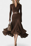 Clervie Long Sleeve Patchwork Collar Dress