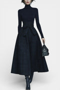 Angelika Ensemble High Neck Midnight Blue And Checkered Skirt