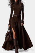 Roselda Maxi Dress With Turtleneck & Elegant Slit