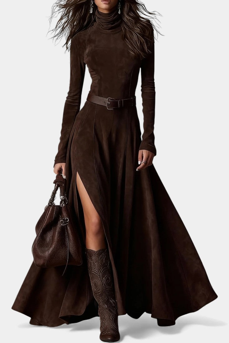 Roselda Maxi Dress With Turtleneck & Elegant Slit