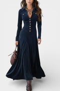 Romy Long Suede Dress With Buttons And Plunging Neckline