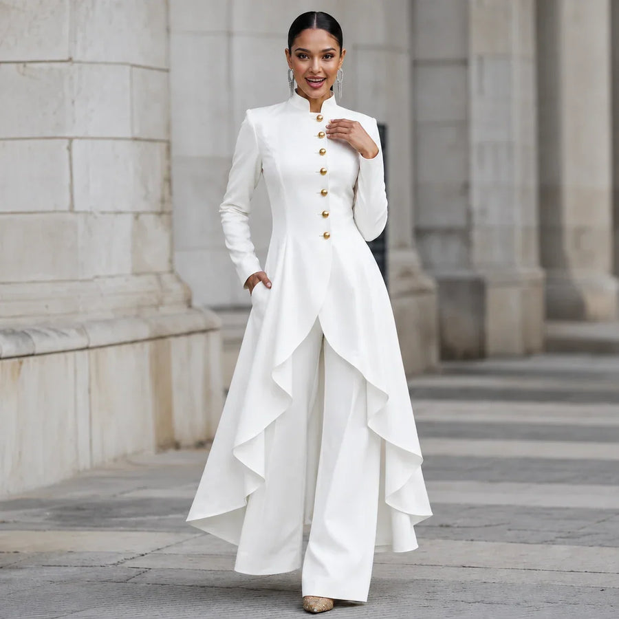 Vellora – Asymmetric Ruffled Tunic And Wide-Leg Pants Set