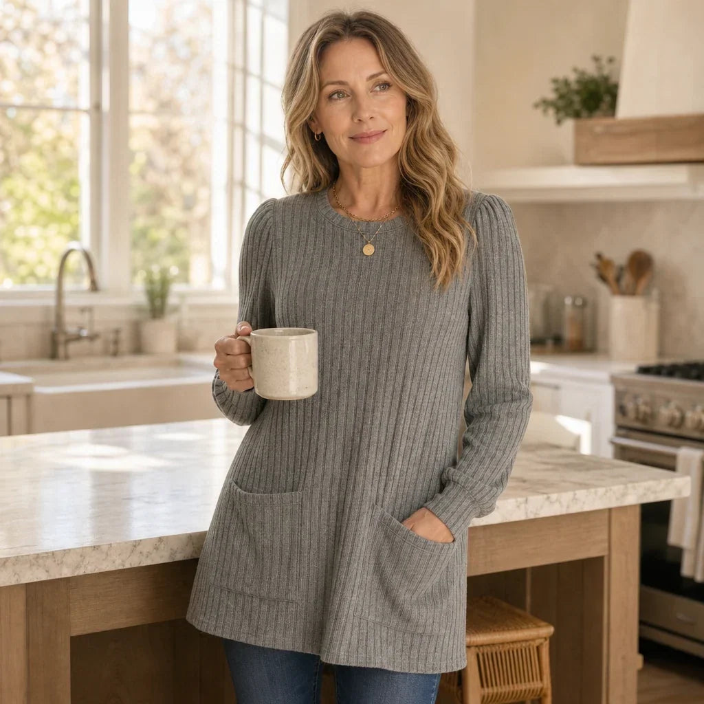 Cozy Rib – Ribbed Knit Tunic With Pockets