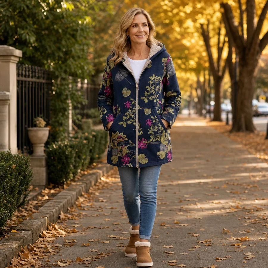 Leafora – Vintage Leaf-Print Hoodie Jacket