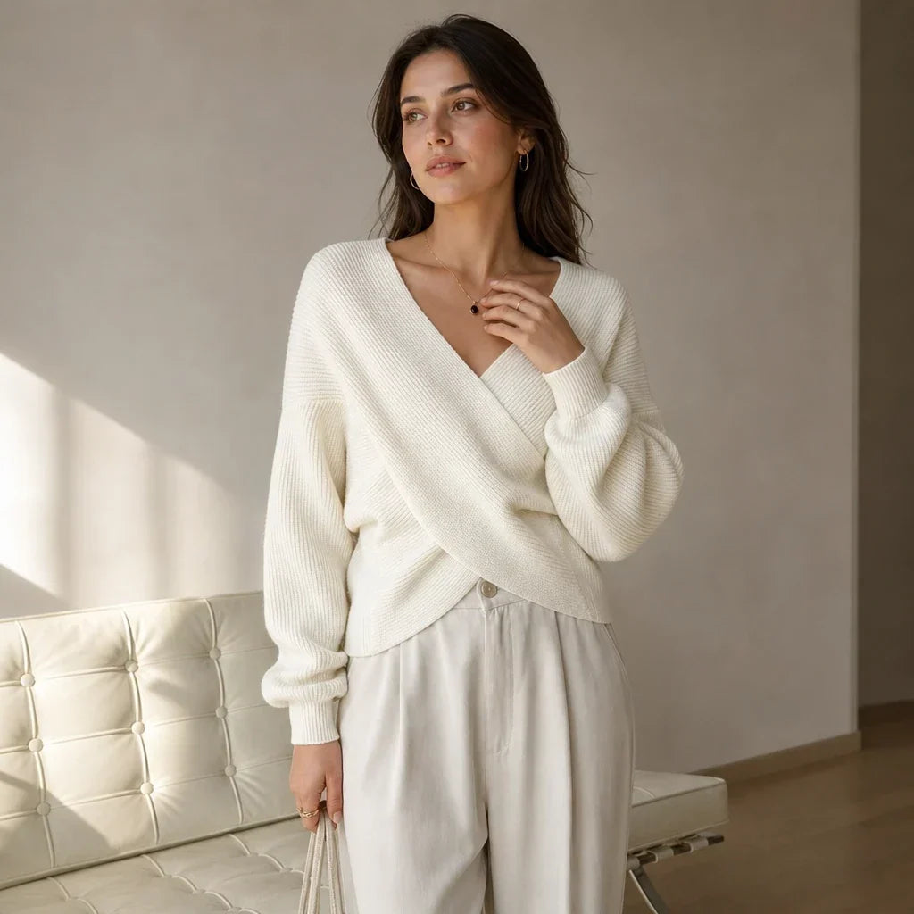 Vellora – Ribbed Cropped Wrap Sweater