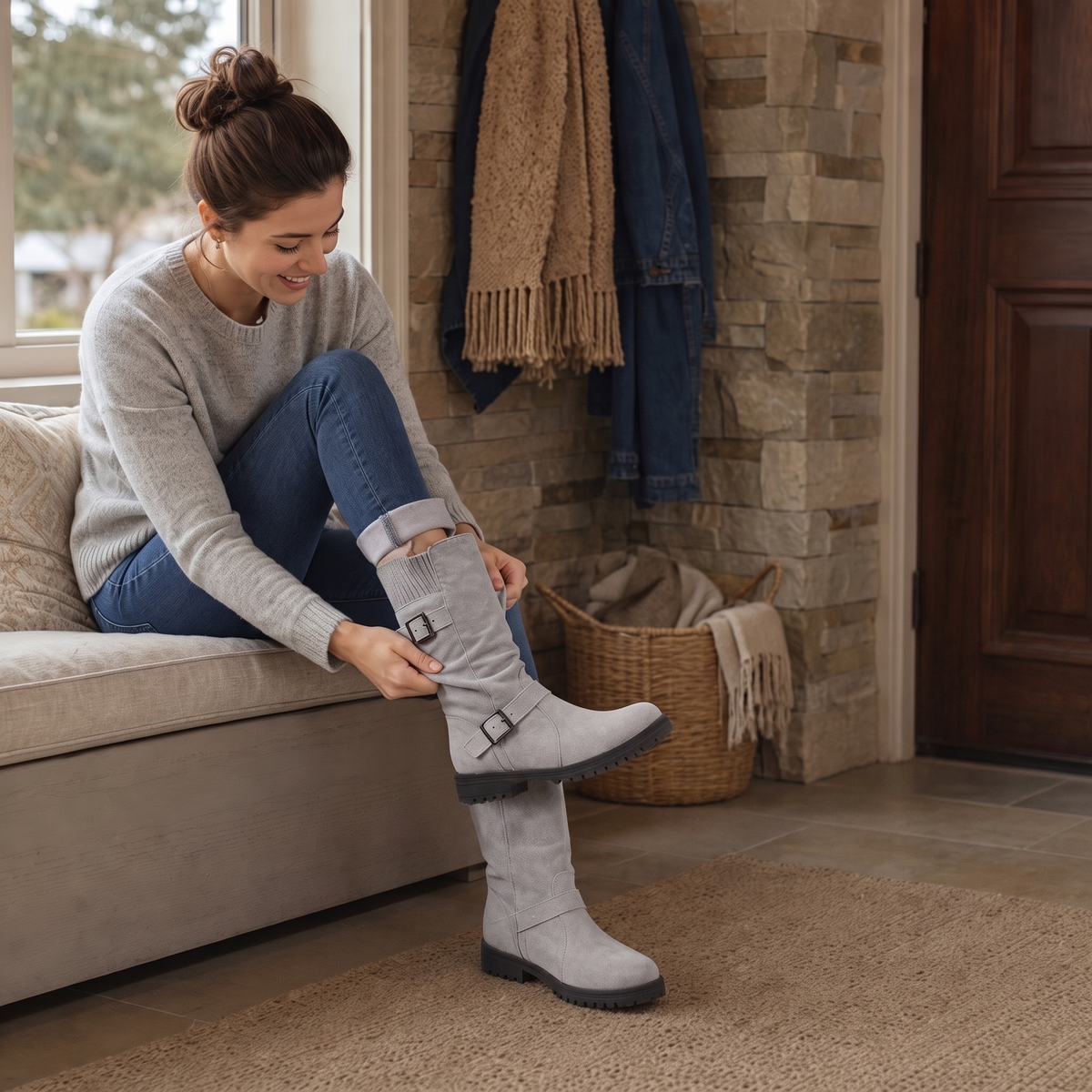 Slouchelle – Ribbed Cuff Slouch Mid-Calf Boots