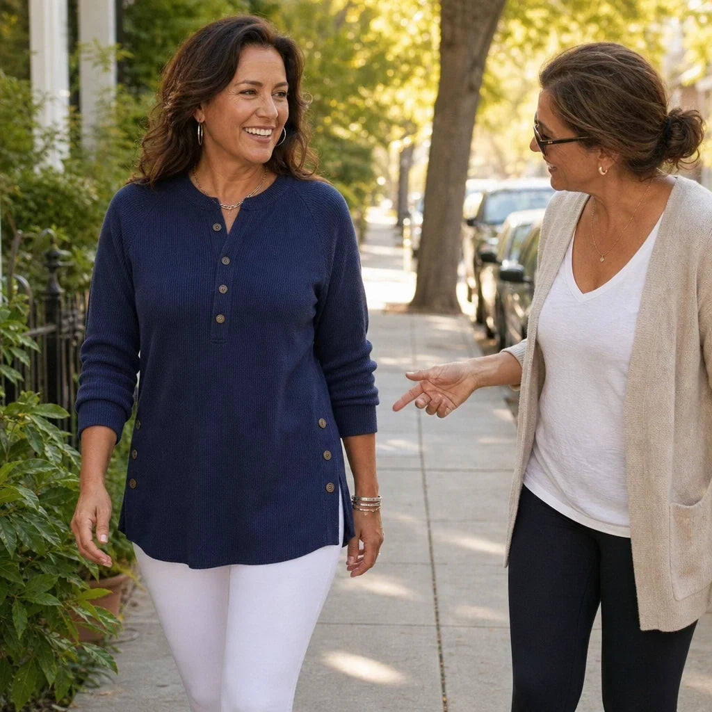 Henley Haven – Button-Hem Henley Tunic Sweater