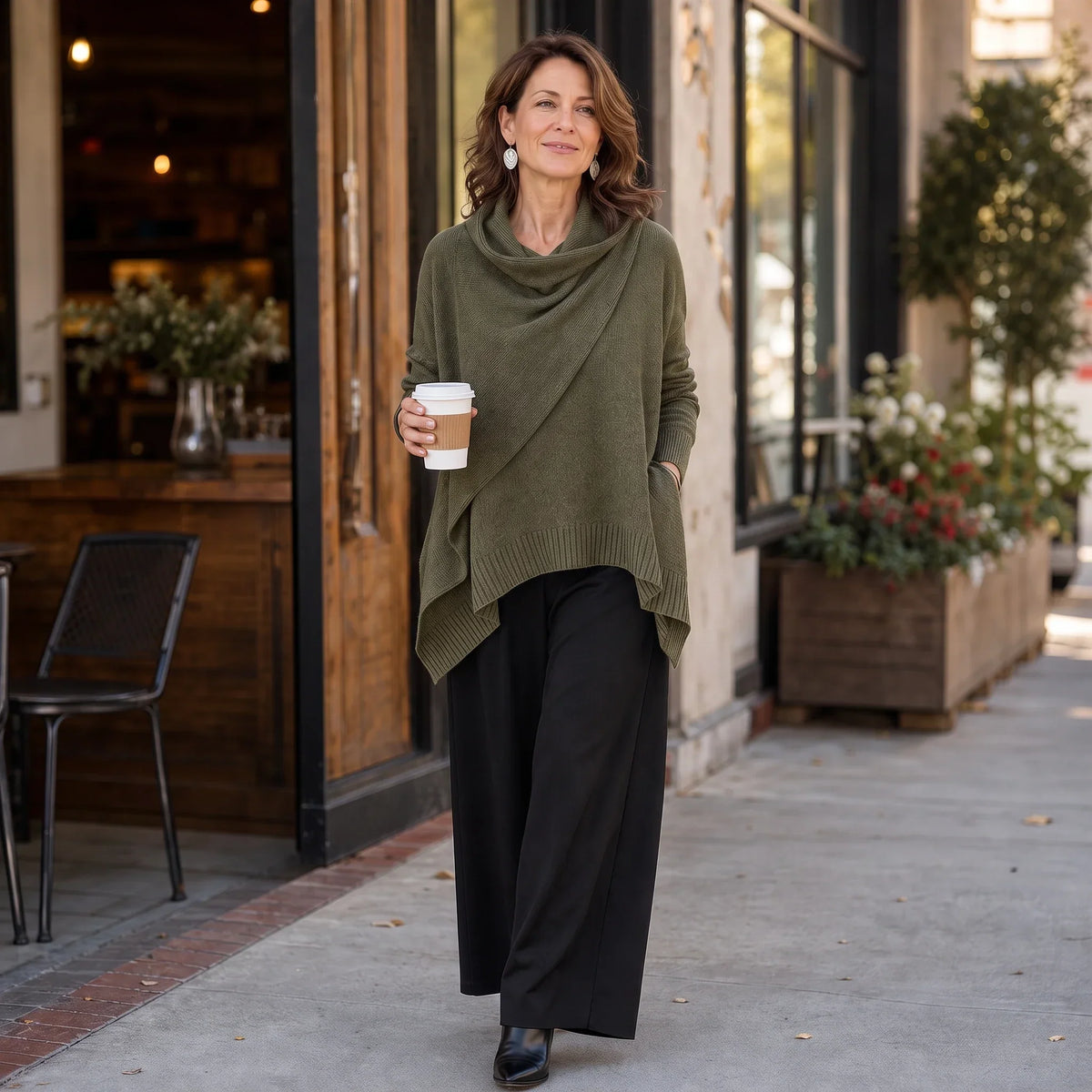 Cowlora – Draped Cowl-Neck Knit Pullover