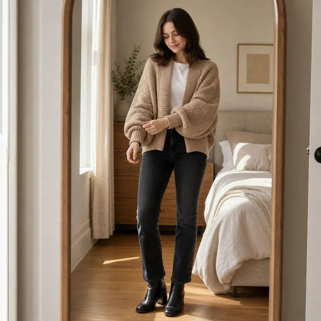 Gridelle – Grid-Knit Batwing Scarf Cardigan