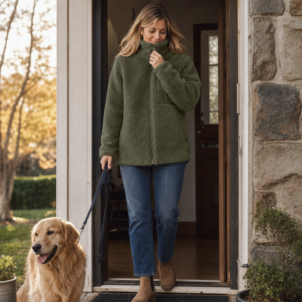 Veluna – Fleece-Look Zip-Up Winter Jacket