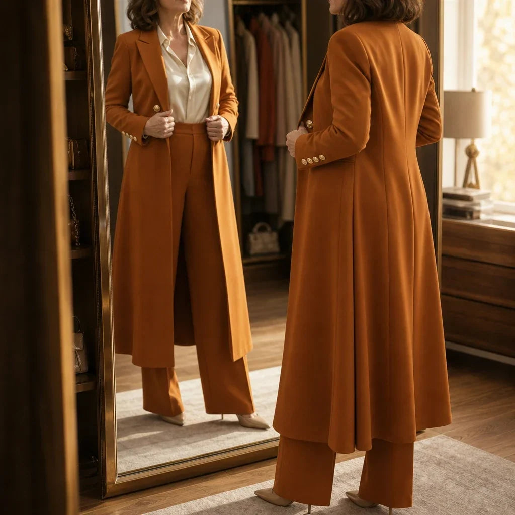 Elowen – Double-Breasted Longline Coat And Trouser Suit