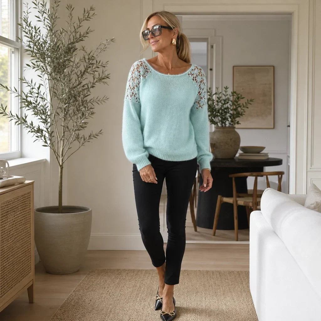 Lacevia – Floral Lace Off-Shoulder Sweater