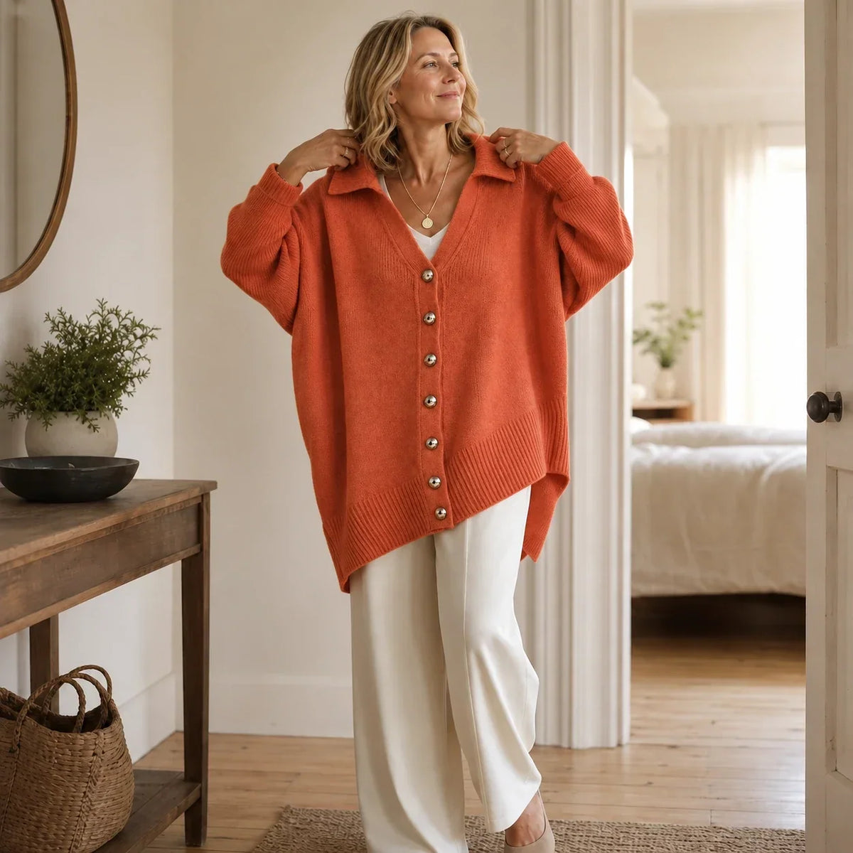 Draperlyn – Collared Open-Front Batwing Knit Cardigan