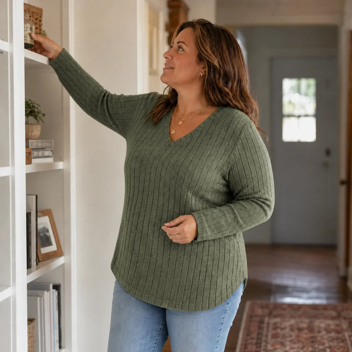 Ribelle – Ribbed Brushed-Knit Deep V-Neck Top