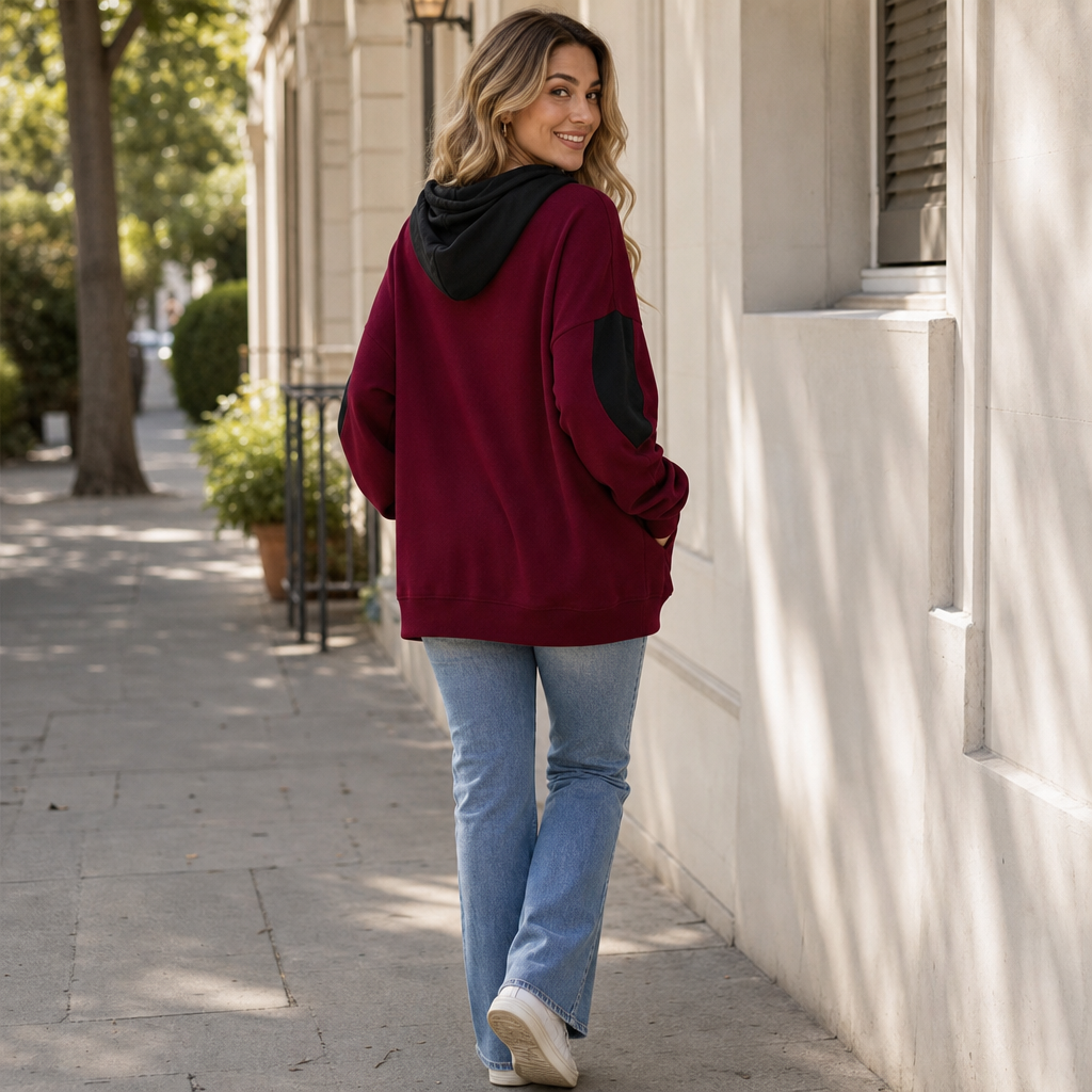 Vela – V-Neck Color-Block Oversized Hoodie