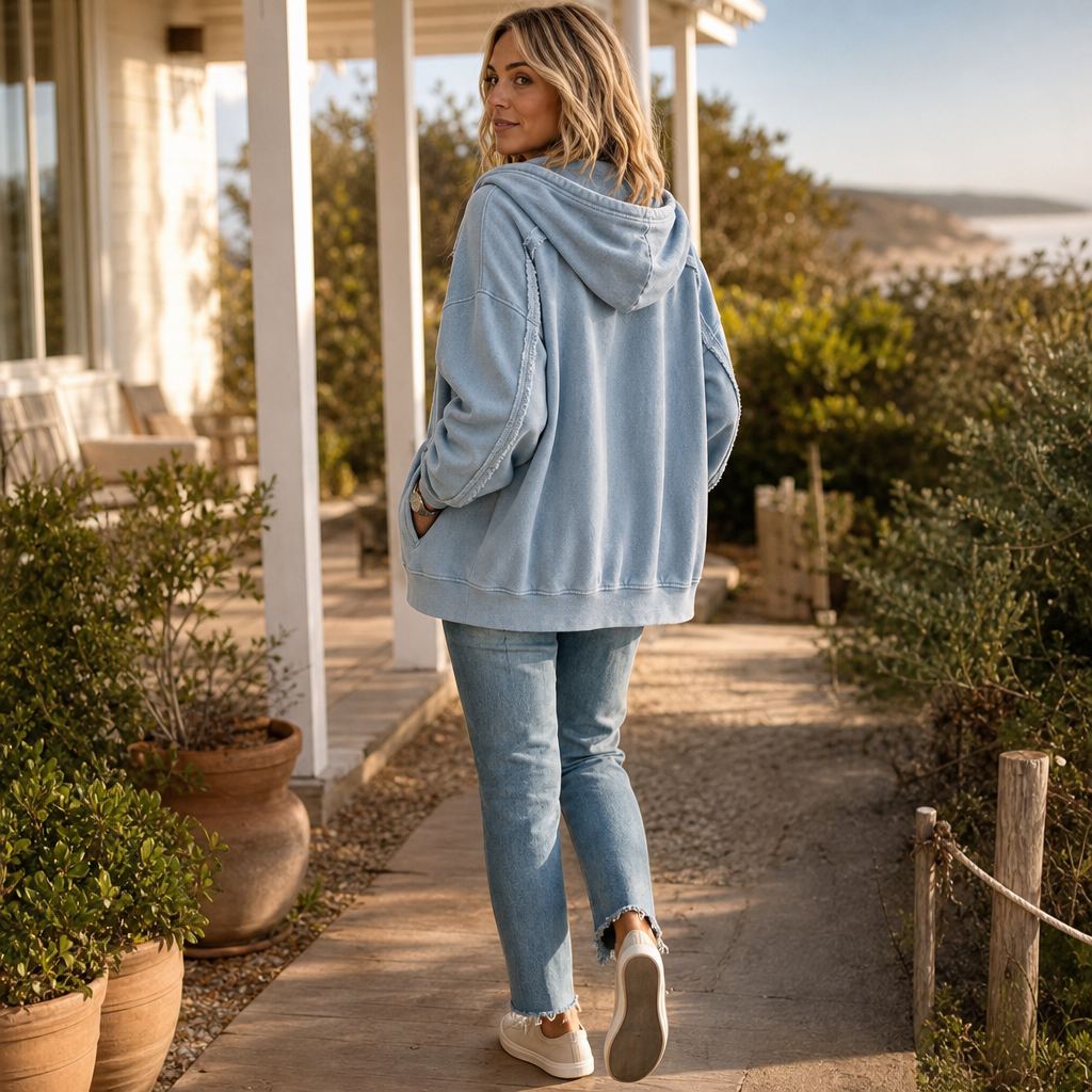 Fadeform – Washed Raw-Edge Oversized Zip-Up Hoodie